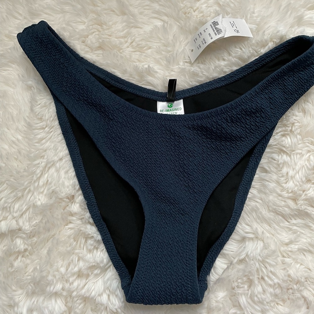 J Crew Textured curved-waist cheeky bikini bottom SMALL deep midnight (blue)